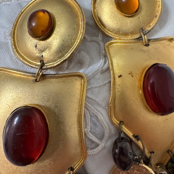 Vintage Gold and Amber Statement Earrings - Picture 6 of 12